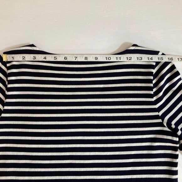 Talbots Women's Petite Blue Stripe Floral Knit Top Embroidered Cottagecore - Picture 7 of 9